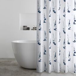 Catherine Lansfield Salcombe Boats Shower Curtain Panel White One Size