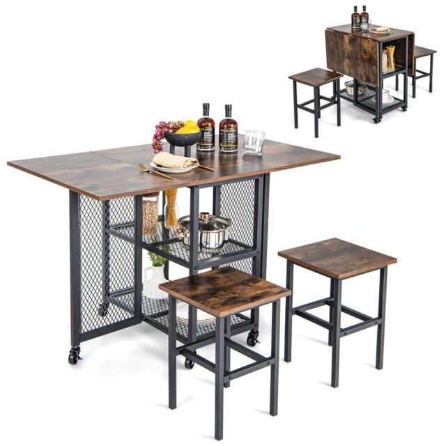COSTWAY 3-Piece Foldable Dining Table Set Brown