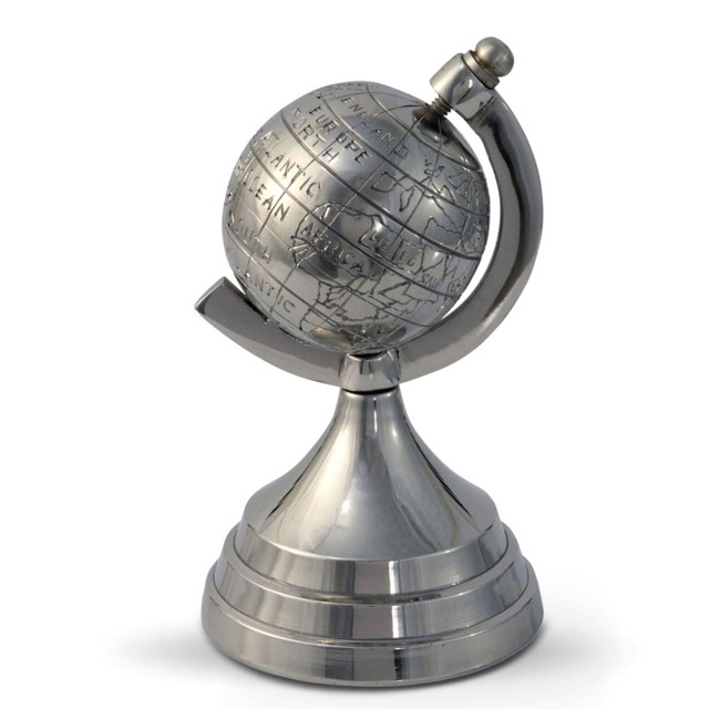 Homescapes Decorative Aluminium World Globe Ornament Silver