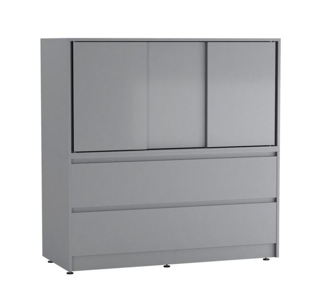 120cm 3 Sliding Door 4 Drawer Bedside Cabinet Storage End Unit Bedroom Furniture Grey Grey 1