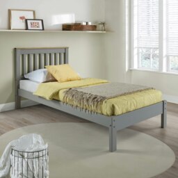 Corona Solid Pine Single Bedstead - Antique Wax or Grey Wax Finish with Solid Wood Slats Grey Grey Single 1