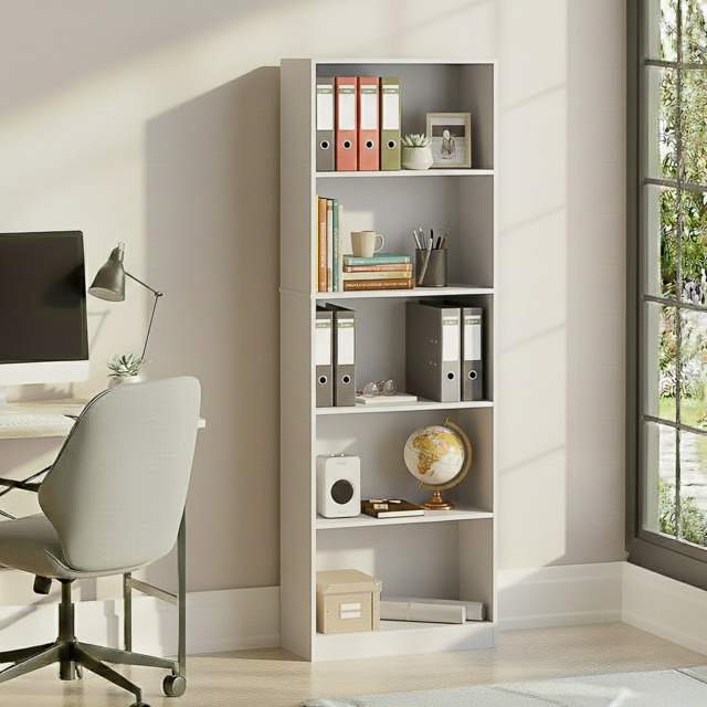 Vida Designs Cambridge 5 Tier Tall Bookcase Living Room Display Storage Unit - White