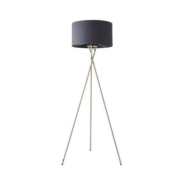 ValueLights Camden Brushed Chrome Tripod Floor Lamp Charcoal Shade Grey