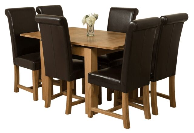 Richmond 90-150cm Oak Extending Dining Table & 6 Washington Leather Chairs Brown Brown