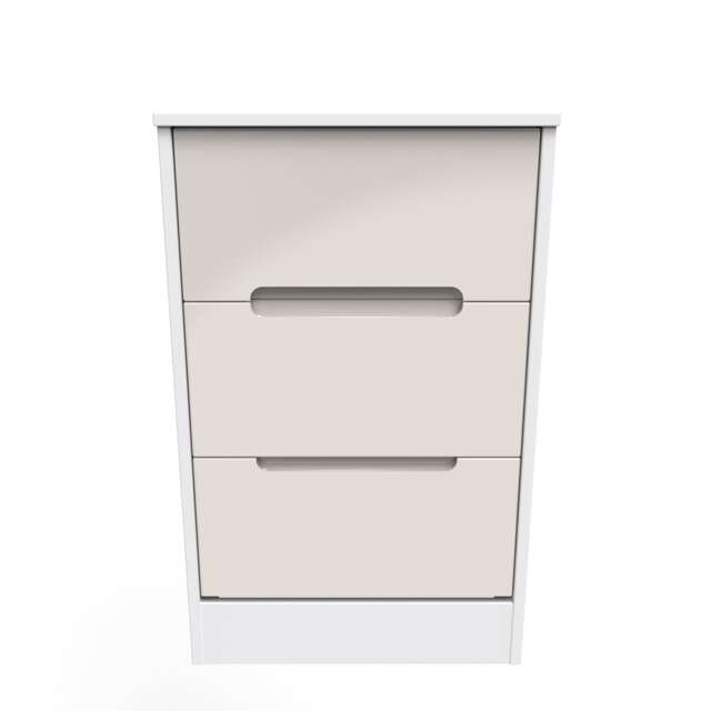 Bristol 3 Drawer Bedside Cabinet in Kashmir Gloss & White Matt (Ready Assembled) Cream Kashmir Gloss & White Matt