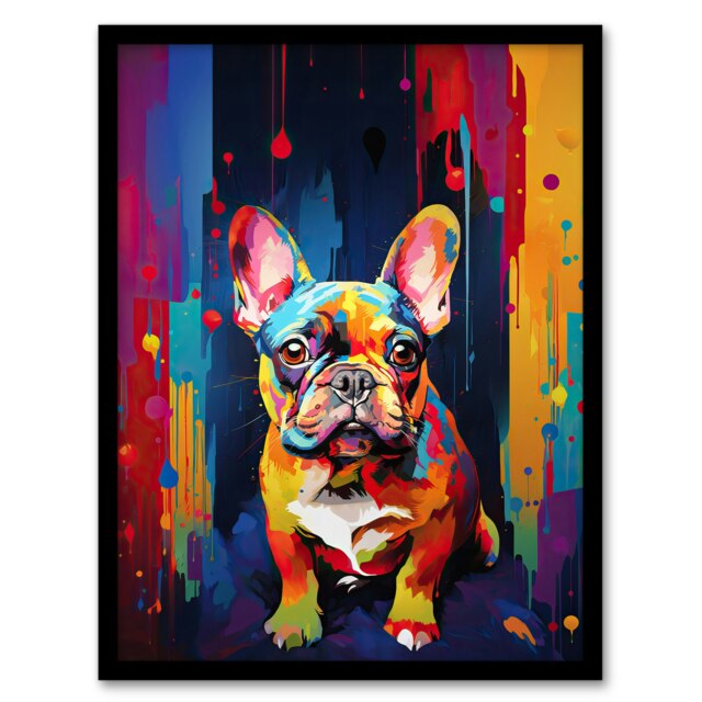 French Bulldog Dog Lover Gift Pet Colourful Neon Framed Wall Art Print