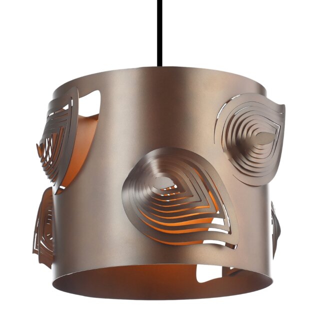Matte Bronze Solid Metal Easy Fit Pendant Shade with Laser Cut Leaves