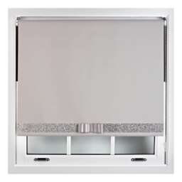 FURNISHED Blackout Roller Blind with Silver Glitter Trim and Grey Bow Trimmable Window Shade Grey Grey (W) 75cm x (L) 210cm