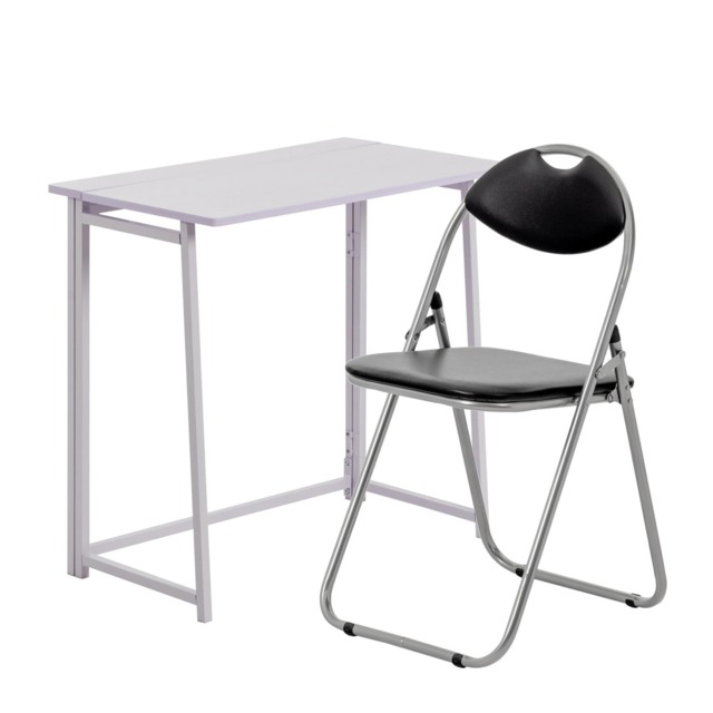 Harbour Housewares Deluxe Folding Wooden Desk & Chair Set - Durable Compact Computer Office Study Desk & Chair Set White Lilac / Black Chair One Size