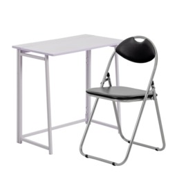 Harbour Housewares Deluxe Folding Wooden Desk & Chair Set - Durable Compact Computer Office Study Desk & Chair Set White Lilac / Black Chair One Size