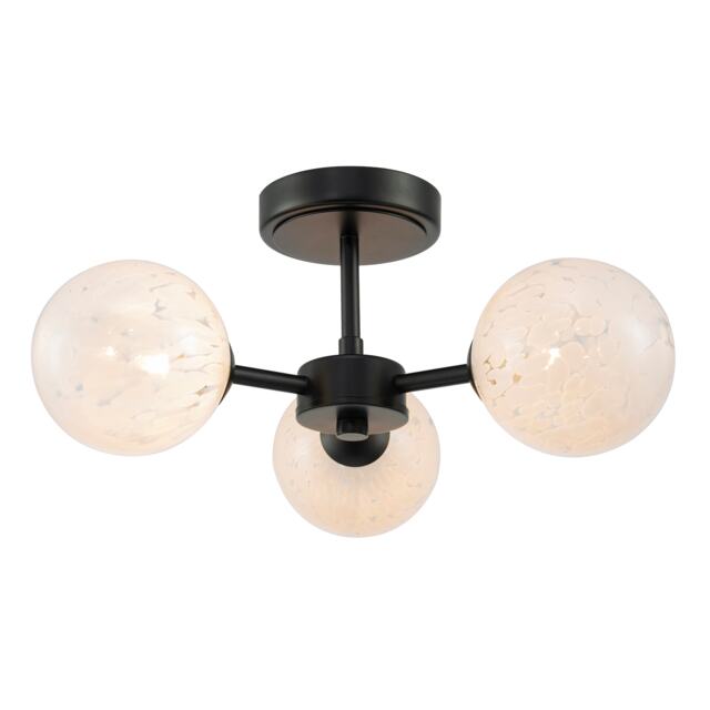Designer Matte Black Ceiling Light with White Confetti Snowflake Glass Shades Black Black 1