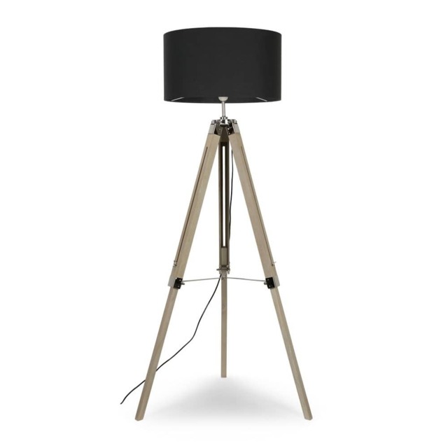 ValueLights Clipper Light Wood Tripod Floor Lamp Charcoal Shade
