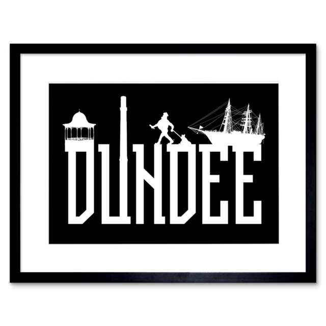 "Dundee Black White s Silhouettes 9x7"" Black Framed Wall Art Print"
