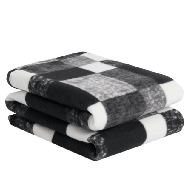 OHS Fleece Winter Check Throw, 120x150cm - Black
