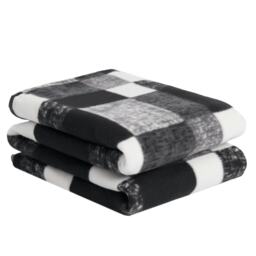 OHS Fleece Winter Check Throw, 120x150cm - Black