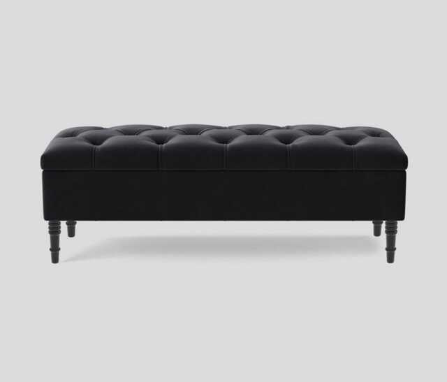Alyana 180cm Wide Tufted Rectangle Ottoman Storage Bench - Upholstery Velvet Shoe Bench with Turned Wooden Legs