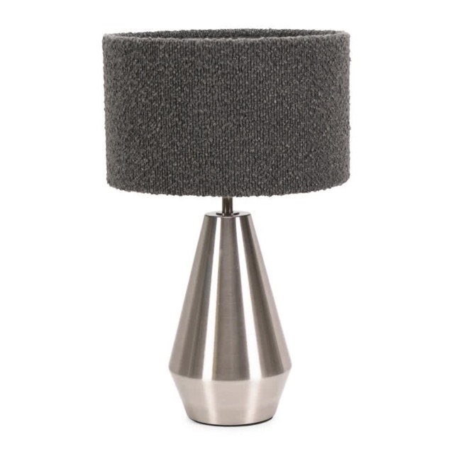 ValueLights Jax Brushed Chrome Touch Table Lamp Charcoal Boucle Shade