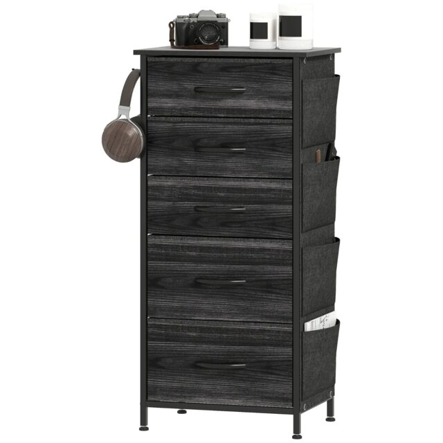 Industrial 5 Fabric Drawer Chest Storage Unit Black
