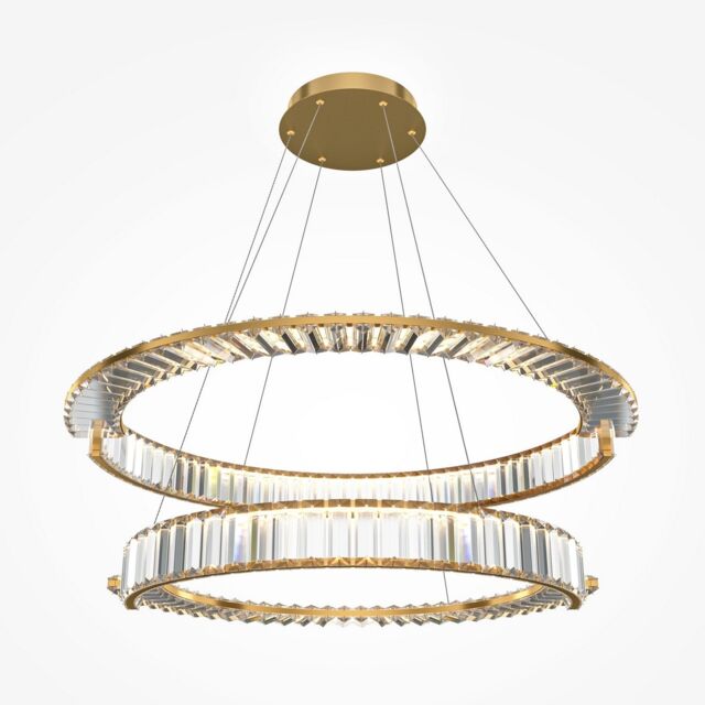 Krone Twin Ring Modern 80cm Pendant Ceiling Light Gold 4000K 6000lm Crystal Shade