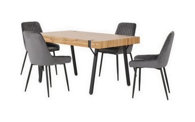 Treviso Dining Set with Avery Chairs - Light Oak Effect - Black - Grey Velvet Grey 5