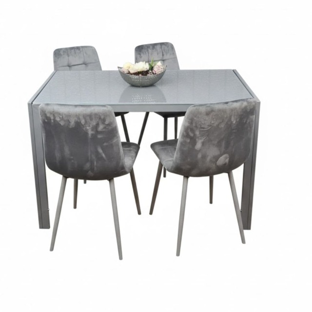 Dining Table and 4 Grey Velvet Chairs Grey Glass Table 4 Velvet Chairs Dining Room Furniture