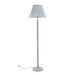 ValueLights Bobbles Sage Green Floor Lamp Blue Pleat Shade and Bulb