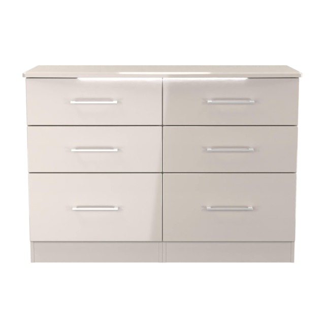 Lyon 6 Drawer Wide Chest of Drawers in Kashmir Gloss & Kashmir (Ready Assembled) Cream Kashmir Gloss & Kashmir