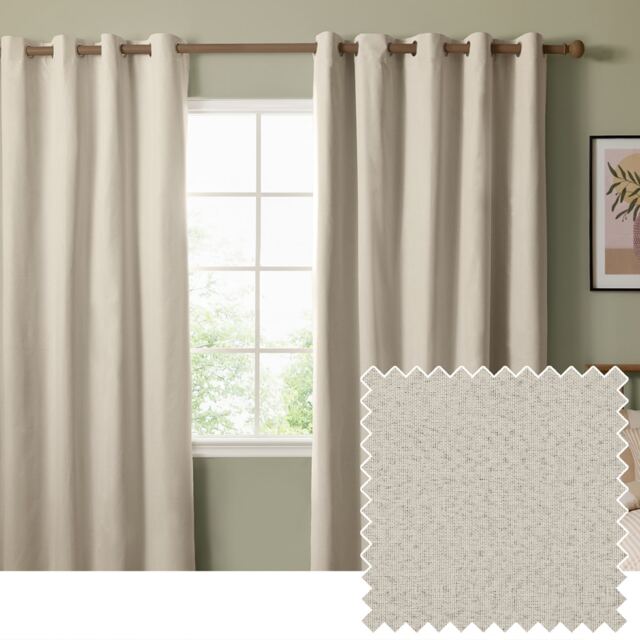 Furn The Ultimate Blackout Textured Woven Eyelet Curtain Pair Cream Ecru 1