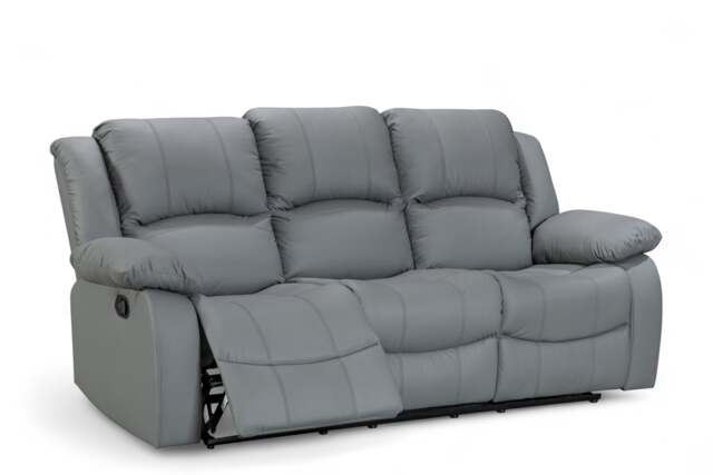 Grey Faux Leather 3 Seater Recliner Sofa VARESA