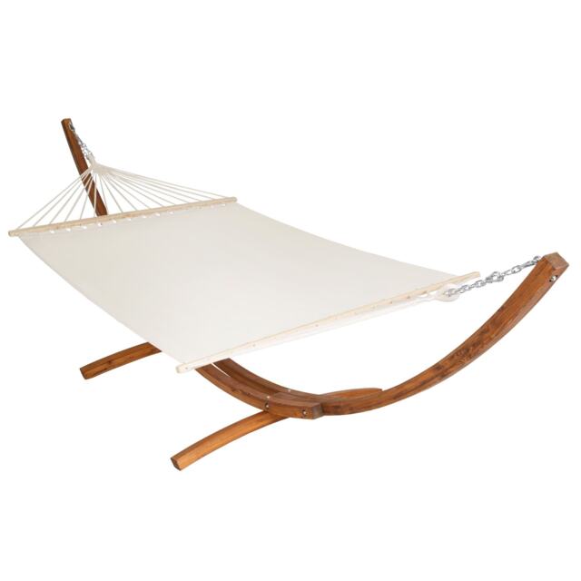Hammock Thorsten - wooden frame, for 2 people, height adjustable, durable fabric White white 415 x 150 x 124 cm 1