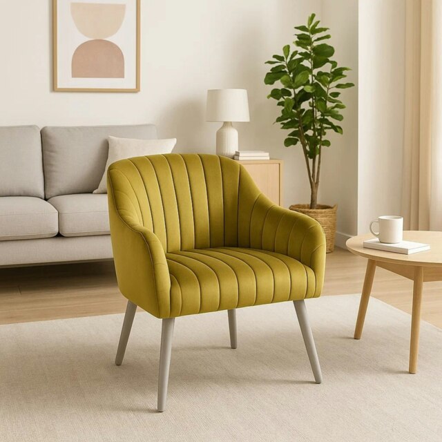 Interiors by Premier Mustard Fabric Armchair, Cozy Velvet Armchair, Dining Chair for Living Room, Home, Accent Arm Chair