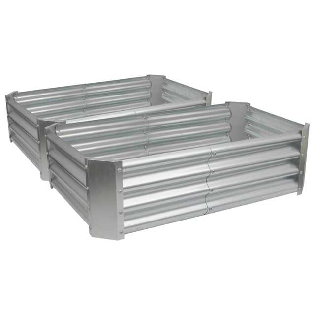 Harbour Housewares Raised Garden Beds - 2x Silver Rectangular Bottomless Metal Raised Galvanised Steel Planter Box 120 x 60cm