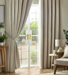 Chenille Blackout Pencil Pleat Taped Top Curtains - 168cm x 229cm - Cream