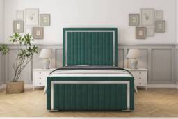"Sloomy Boston Chrome Emerald Plush Bed Frame With Mattress With 50"" Upholstered Headboard 4'6 Double"