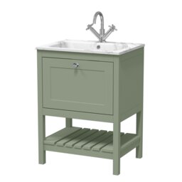 Balterley Coppenhall Contemporary 1 Drawer Floor Standing Vanity Unit with Stone Basin, Fern Green, 600mm