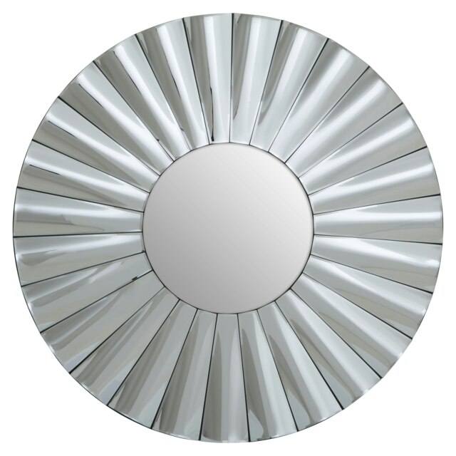 Orsina Contemporary Round Silver Wall Mirror, Sculptural Decorative Mirror with Radial Pattern, Statement Wall Décor