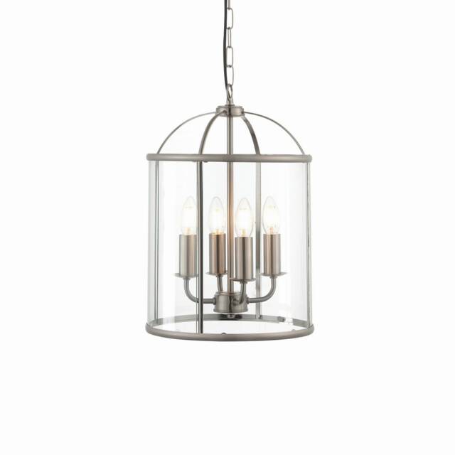 Lambeth 4 Light Ceiling Pendant Clear Glass, Satin Nickel, E14
