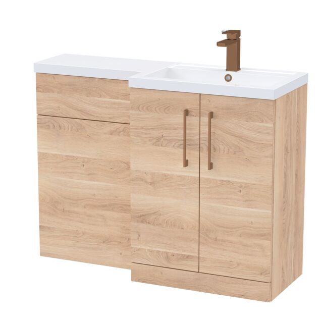 Balterley Right-Hand Bathroom Vanity and WC Unit Combination with Basin, with Handles Brown Bleached Cuneo Oak