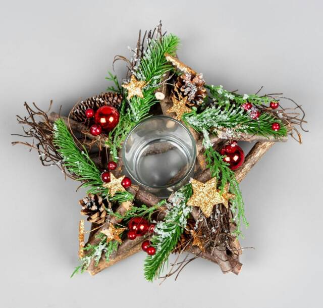 22cm Twig Star Candle Holder Red/Brown