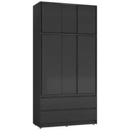 120cm 3 Sliding Doors Children Kids Wardrobe Bedroom Storage Closet Hanging Rail Multi Black 1