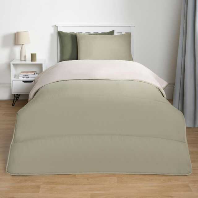 OHS Coverless Reversible 10.5 Tog Duvet And Pillowcase Bedding Set, Single - Sage/Natural
