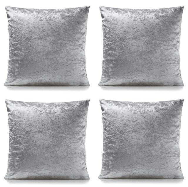 Plain Crushed Velvet 45cm x 45cm Silver Cushion Set of 4 Silver 45cm x 45cm x 10cm 4