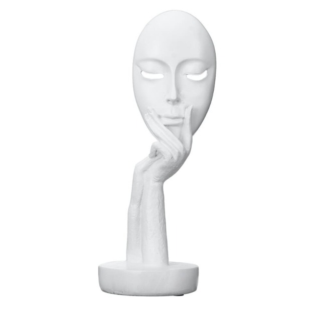 Living and Home Abstract White Face Resin Statue for Decoration, 10cmDiax 29cm H