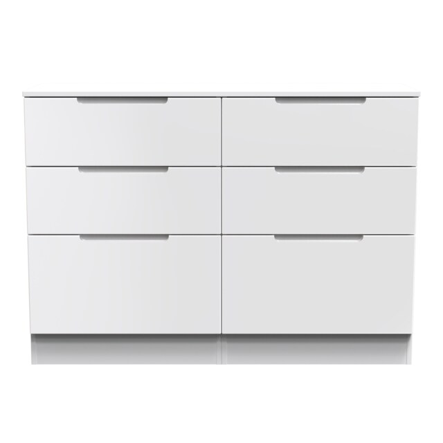 Lucca 6 Drawer Wide Chest of Drawers in White Gloss & White (Ready Assembled) White White Gloss & White
