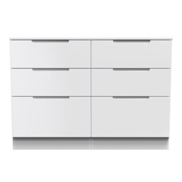 Lucca 6 Drawer Wide Chest of Drawers in White Gloss & White (Ready Assembled) White White Gloss & White