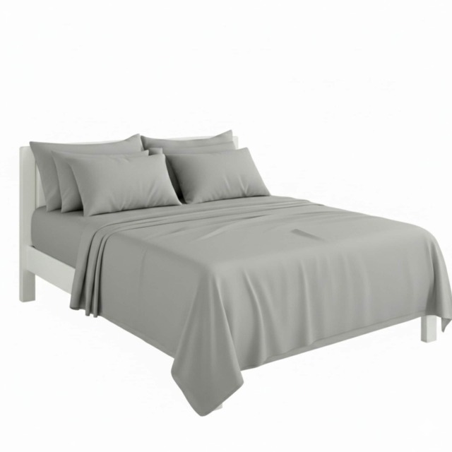 Plain Poly Cotton Easy Care Fitted Flat Sheet Matching Pillowcases Set Silver King
