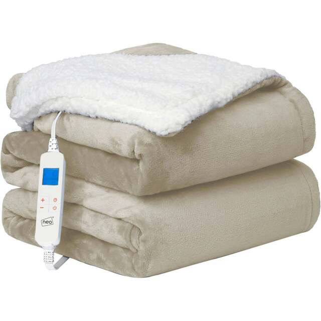 Beige Electric Heated Throw Over Blanket - Reversible