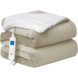 Beige Electric Heated Throw Over Blanket - Reversible