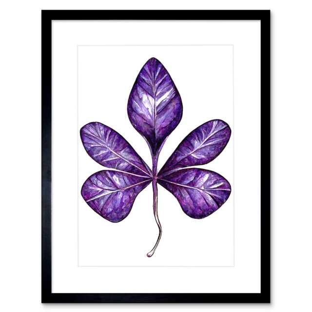 "Purple White Money Tree Leaf Modern Simple 9x7"" Black Framed Wall Art Print"