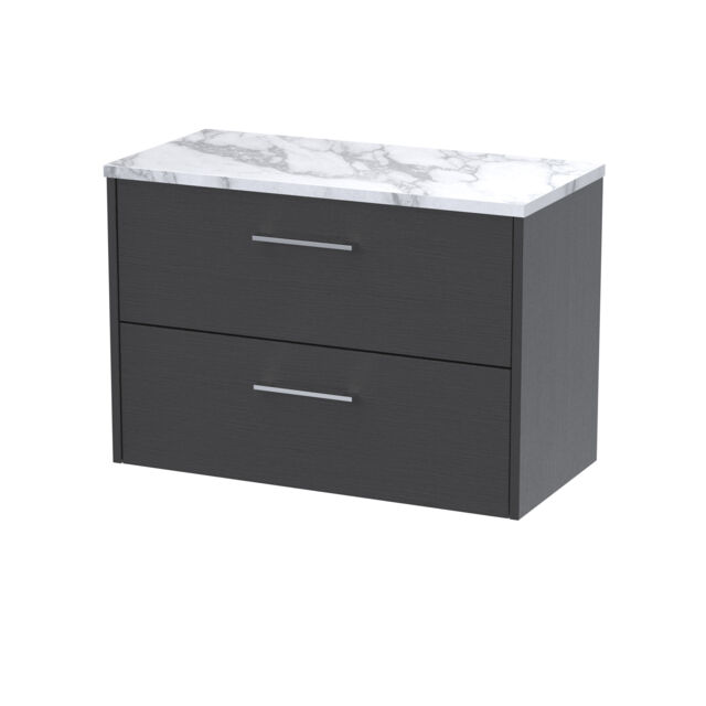 Balterley Winshill Contemporary 2 Drawer Wall Hung Vanity Unit with Laminate Worktop, Woodgrain Dark Grey, 800mm